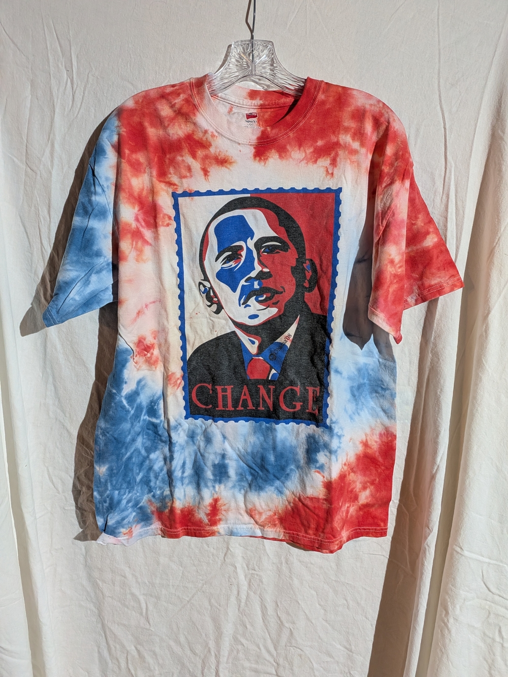 Barack Obama Tye-Die 2008 Campaign T-shirt "Change" Stamp Size Large